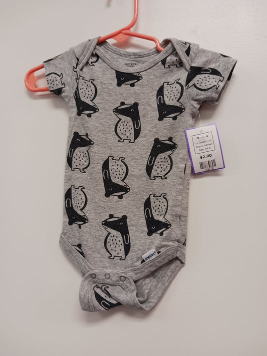 Grey/Black Animal Gerber Onesie, 3M B