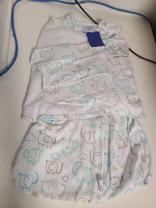 White/Colorful Elephant Halo Swaddle, NB B