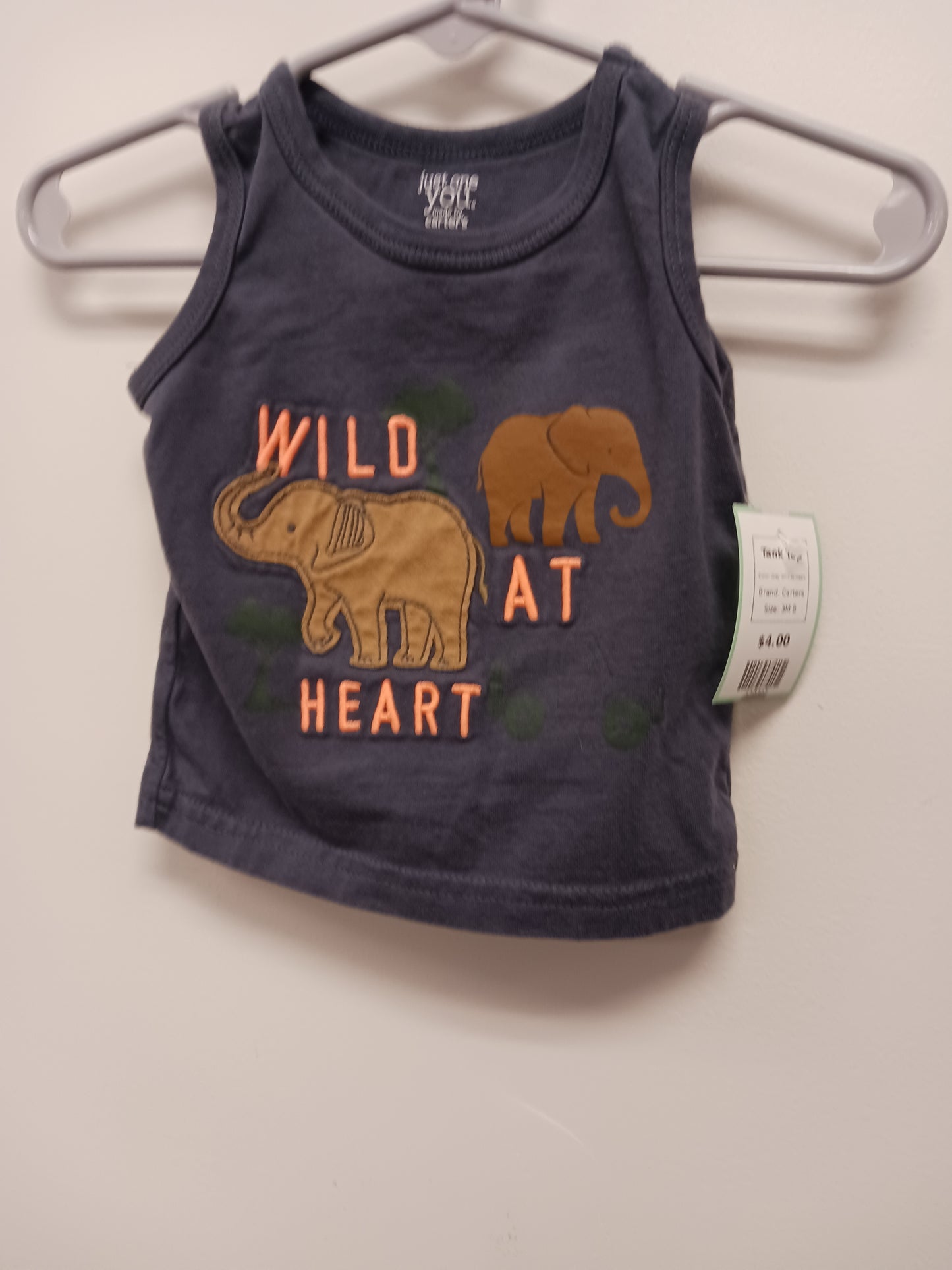 Grey Wild At Heart Carters Tank Top, 3M B