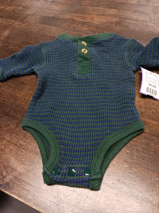 Navy/Green Striped Playette Longsleeve Onesie, NB B