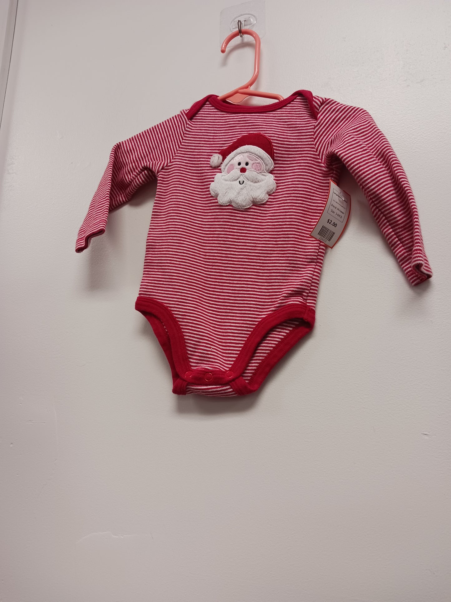 Red/White Striped Santa Miniwear Longsleeve Onesie, 3-6M B