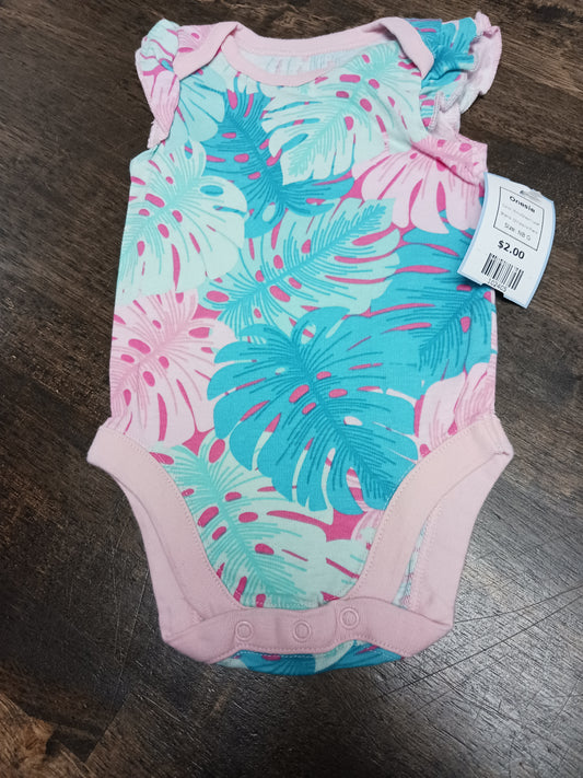 Pink/Green Leaf Childrens Place Onesie, NB G
