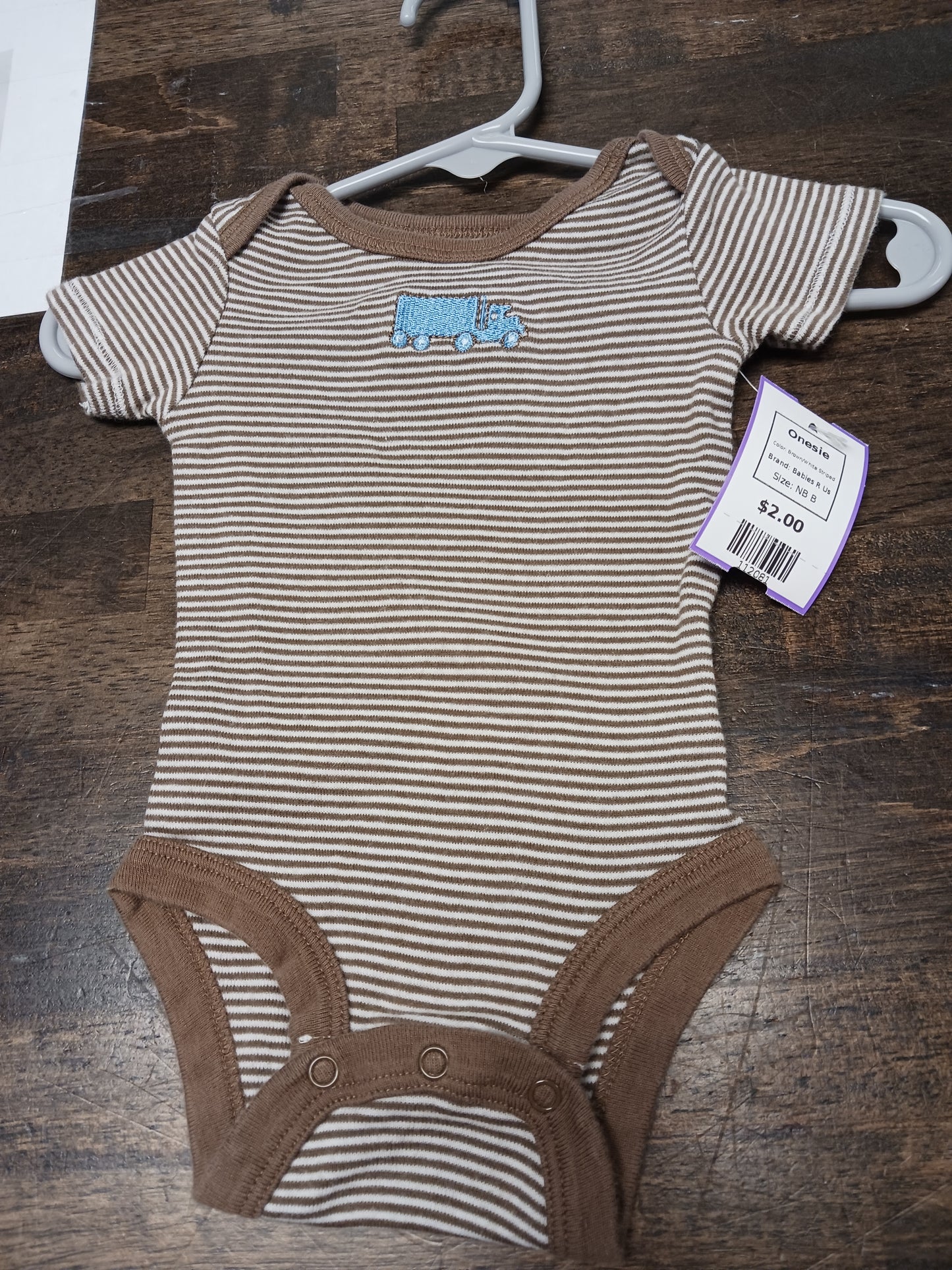 Brown/White Striped Babies R Us Onesie, NB B