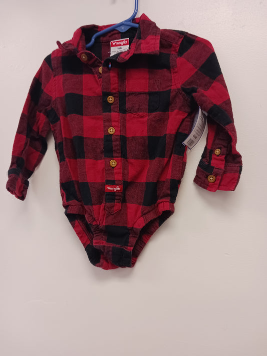 Red/Black Plaid Wrangler Longsleeve Button Up Onesie, 18M B