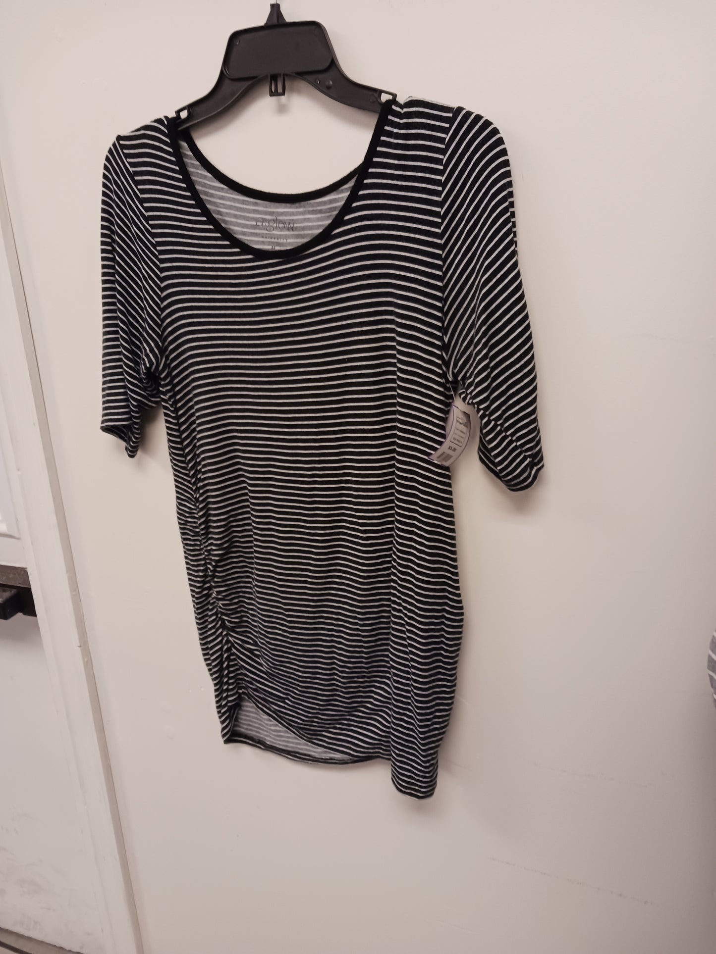 white/black A Glow Maternity Striped Tshirt, Medium