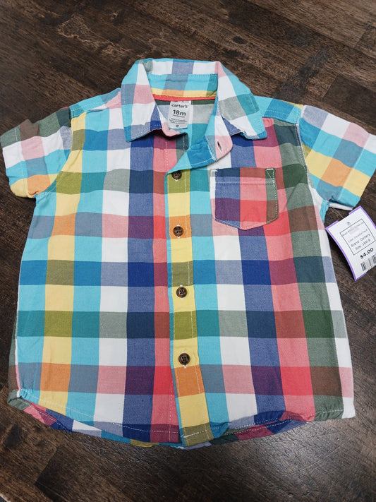 Colorful Plaid Carters Short Sleeve Button Up, 18M B