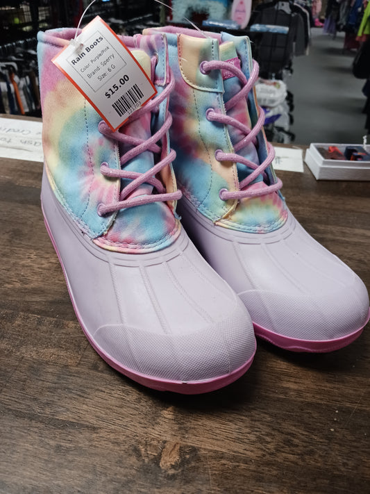 Purple/Pink Sperry Rain Boots, 6 G