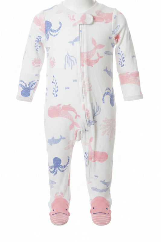 White/Pink/Blue Sea Animals Carters Sleeper, NB G