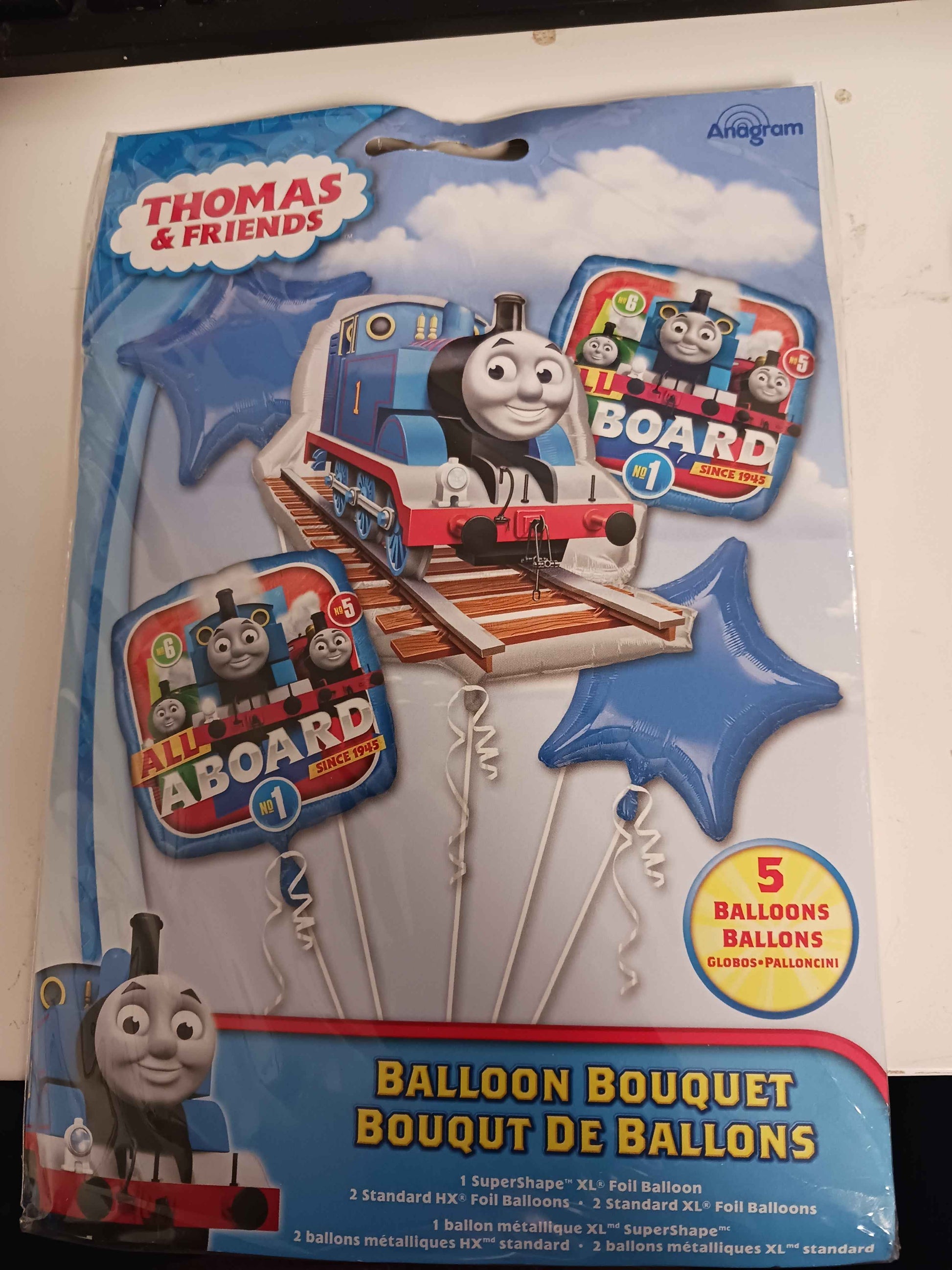 blue/silver  5 Foil Balloons Thomas The Train