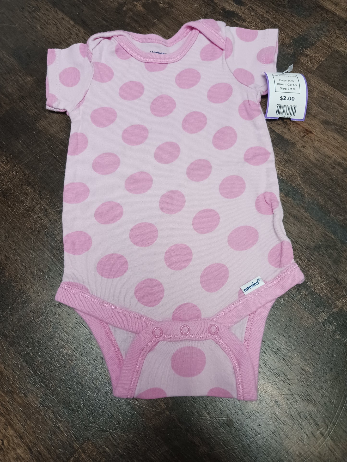 Pink Gerber Poka Dot Onesie 3-9m, 3M G