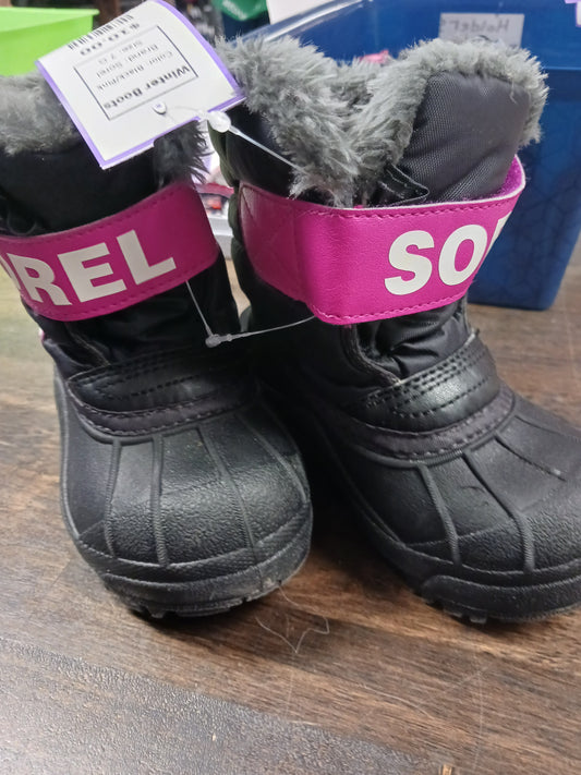 Black/Pink Sorel Winter Boots, 7 G