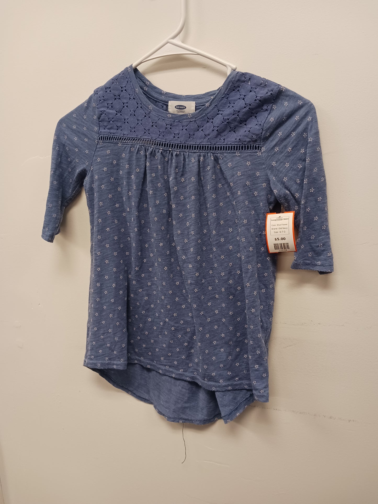 Blue Flower Old Navy Longsleeve Shirt, 6-7 G
