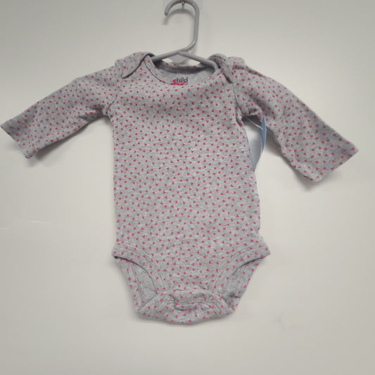 Grey/Pink Heart Carters Longsleeve Onesie, NB G