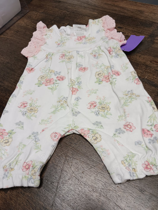 White/Pink Flower Laura Ashley Pant One Piece, NB G