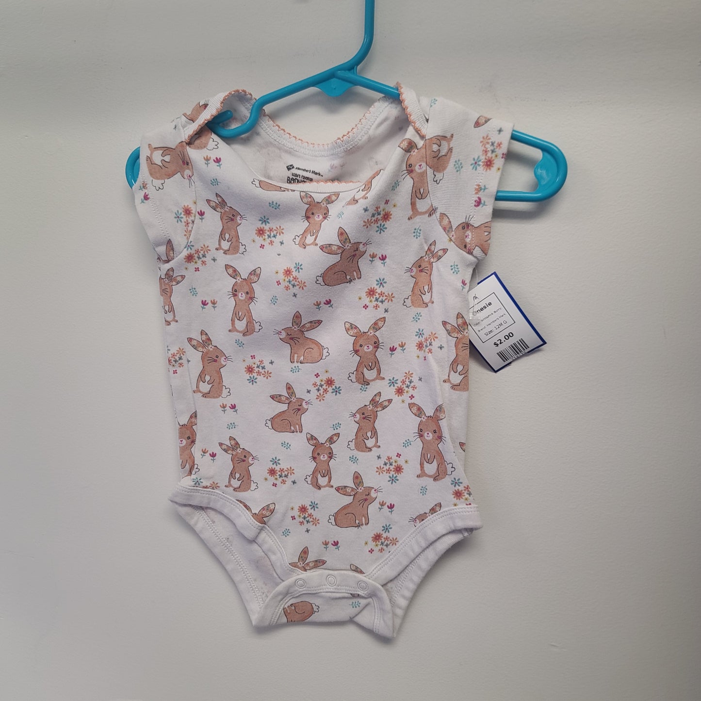 White/Pink Bunny Members Mark Onesie, 12M G