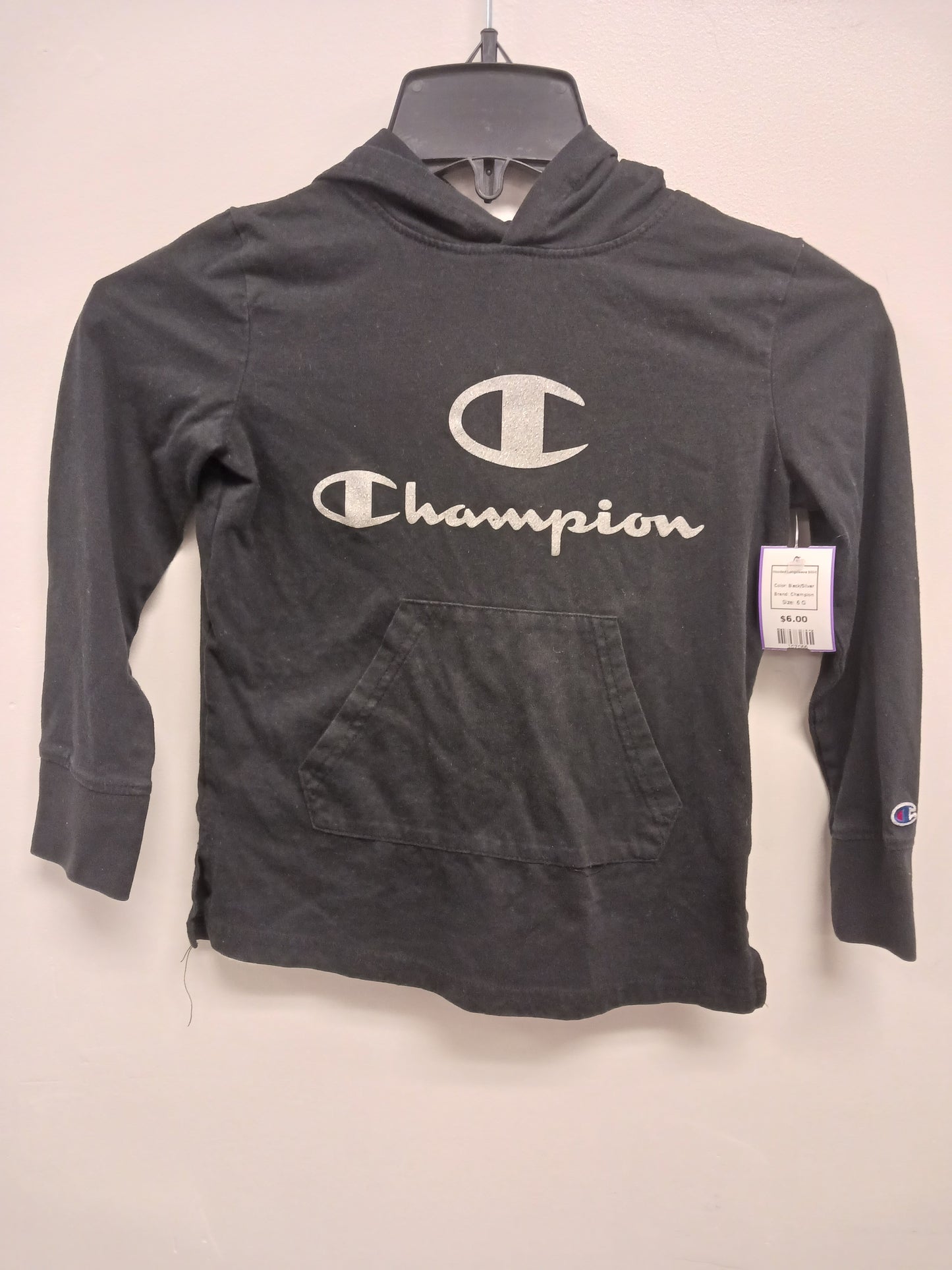 Black/Silver Champion Hooded Longsleeve Shirt, 6 G
