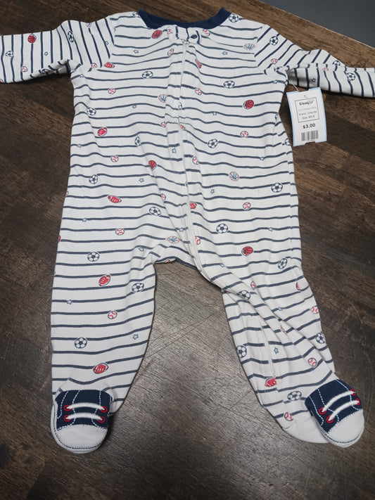 White/Navy SPorts Little Me Sleeper, 6M B