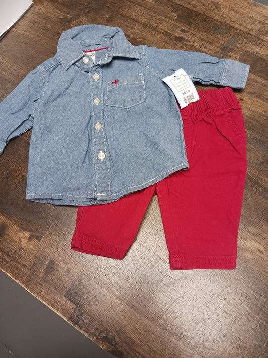 Denim/Red Carters Outfit, 3M B
