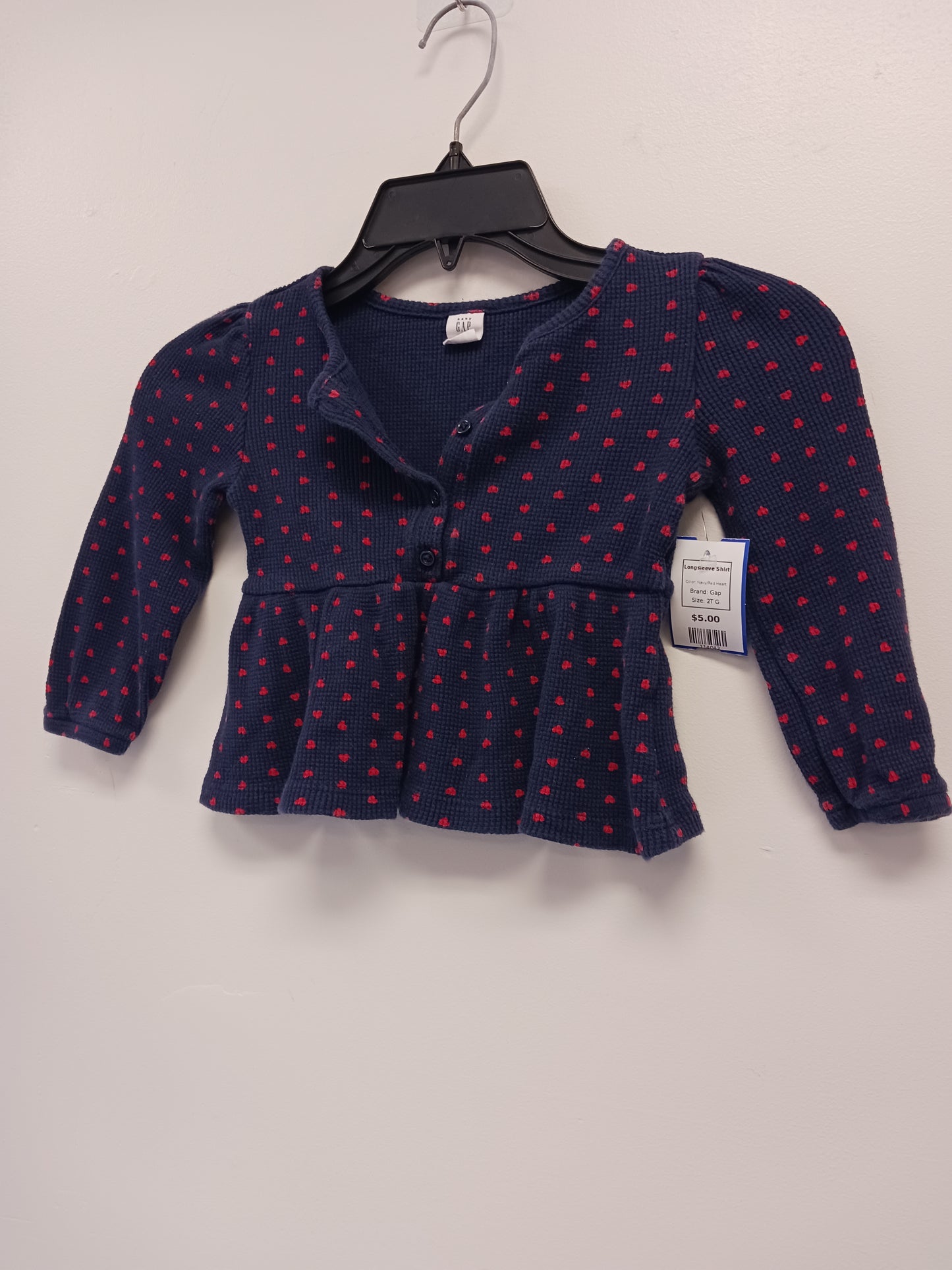 Navy/Red Heart Gap Longsleeve Shirt, 2T G