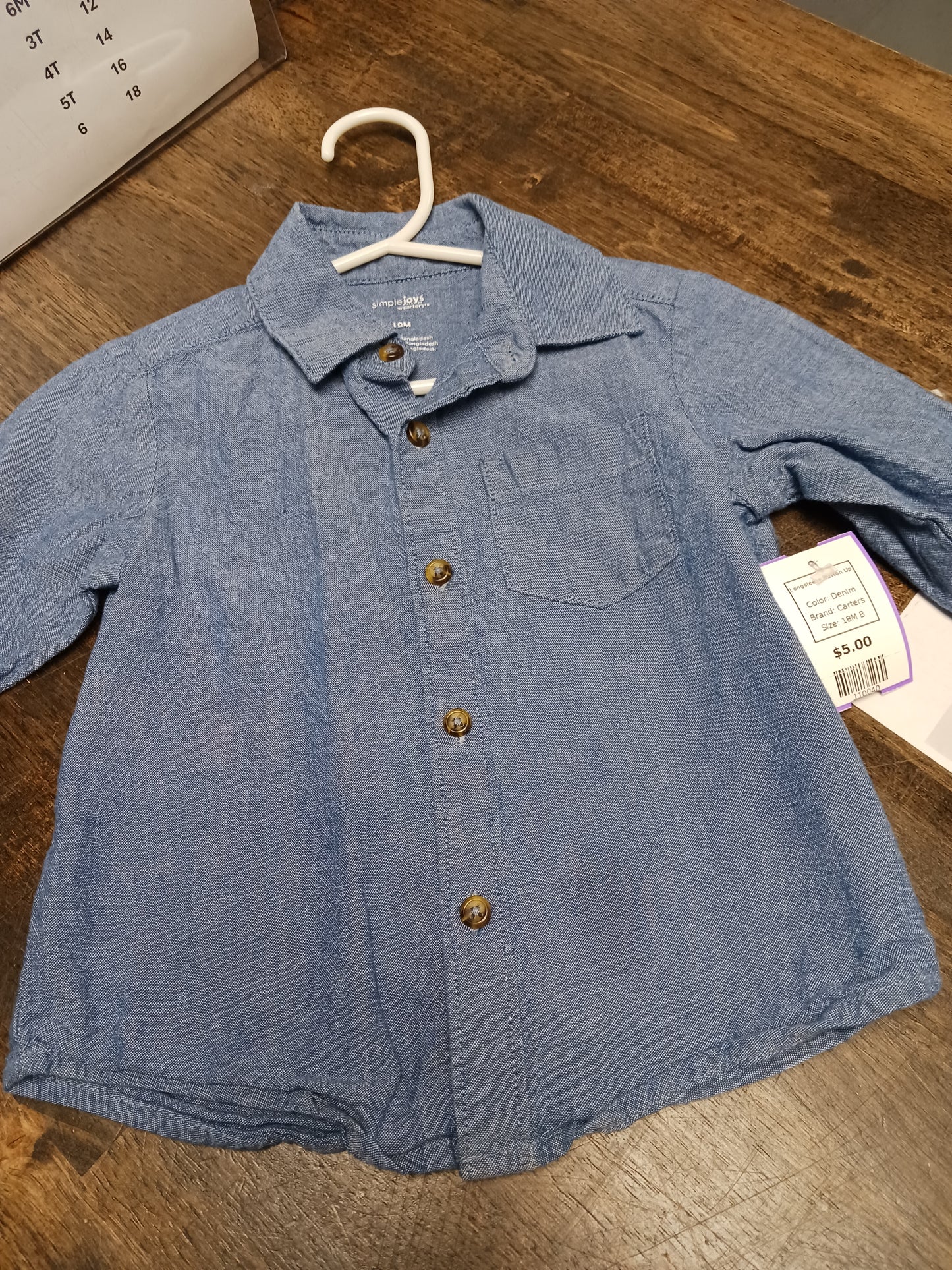 Denim Carters Longsleeve Button Up, 18M B