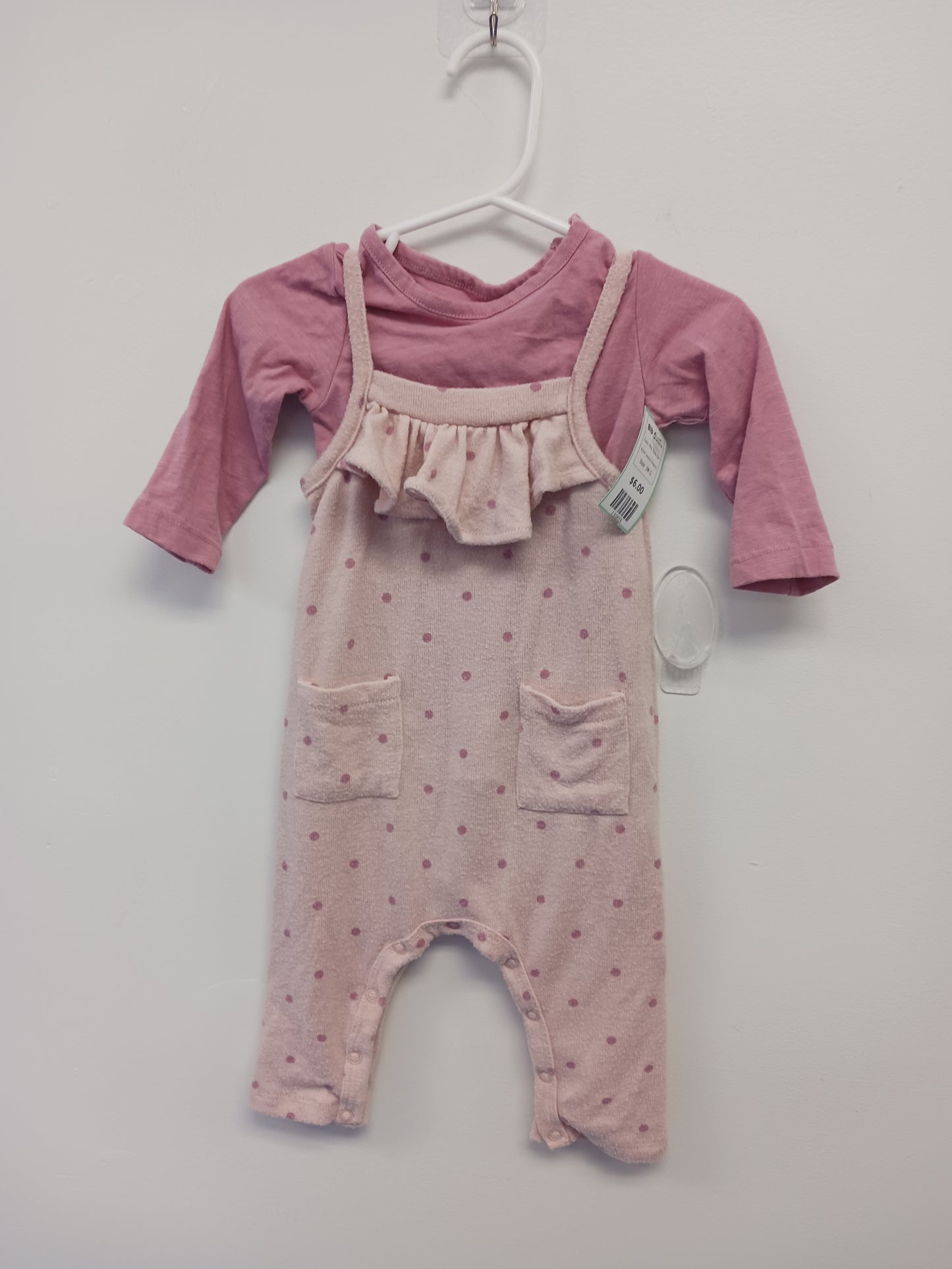 Pink Polka Dot Jessica Simpson Bib Outfit, 3M G