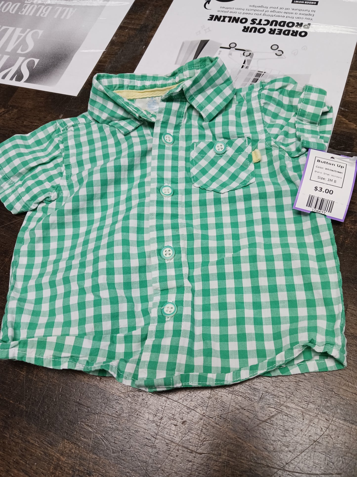 White/Green Small Wonders Button Up, 3M B