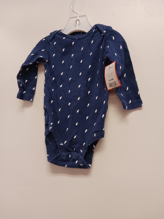 Navy/White Lightening Bolt Carters Longsleeve Onesie, 9M B