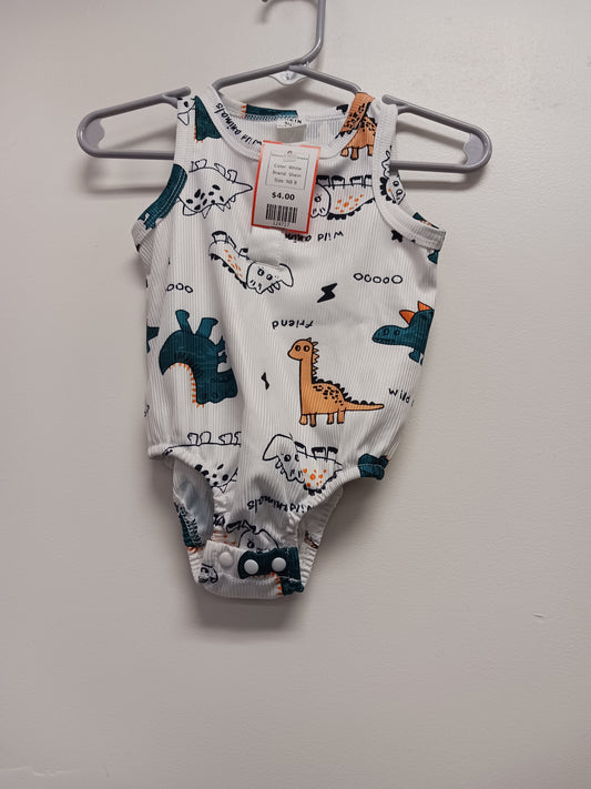 White Shein Dinosaur Tank Onesie, NB B