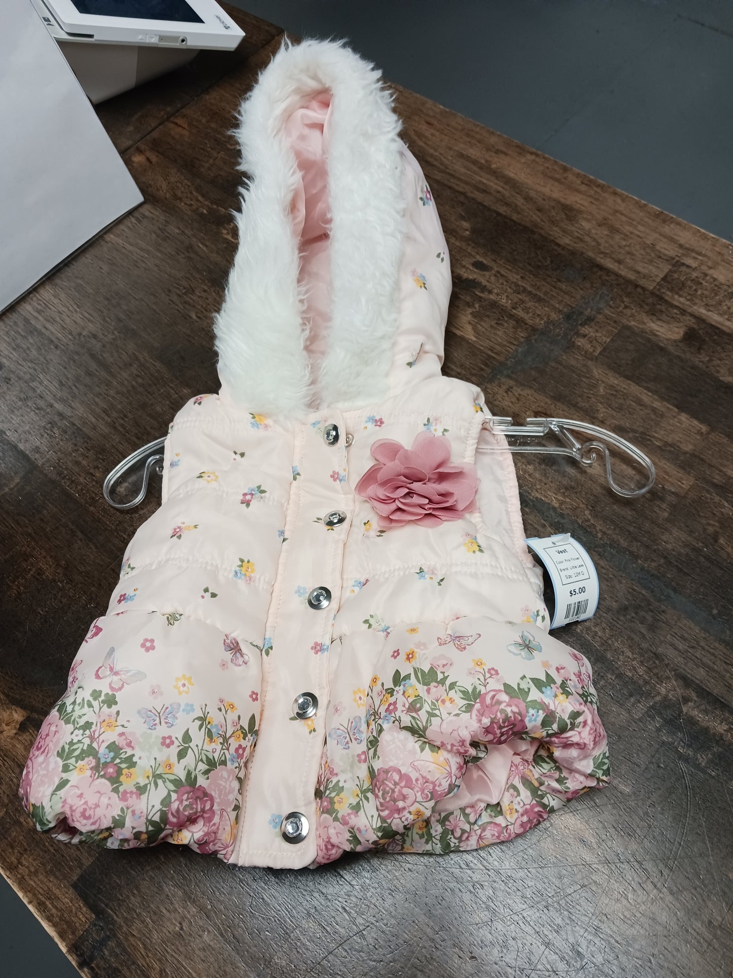 Pink Flower Little Lass Vest, 12M G
