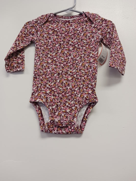 Burgandy Carters Long Sleeve Flower Onesie, 6M G