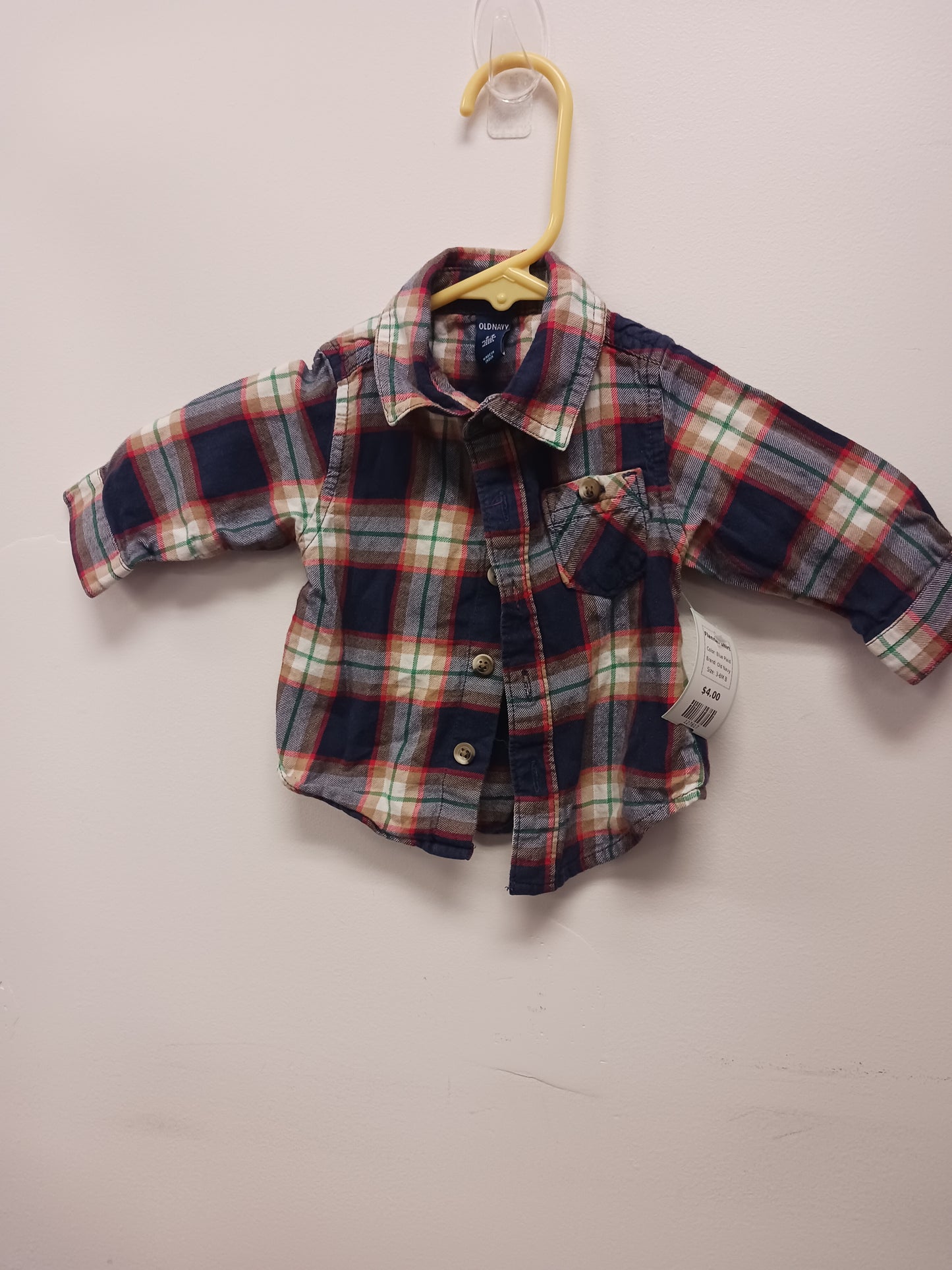 Blue Plaid Old Navy Flannel Shirt, 3-6M B