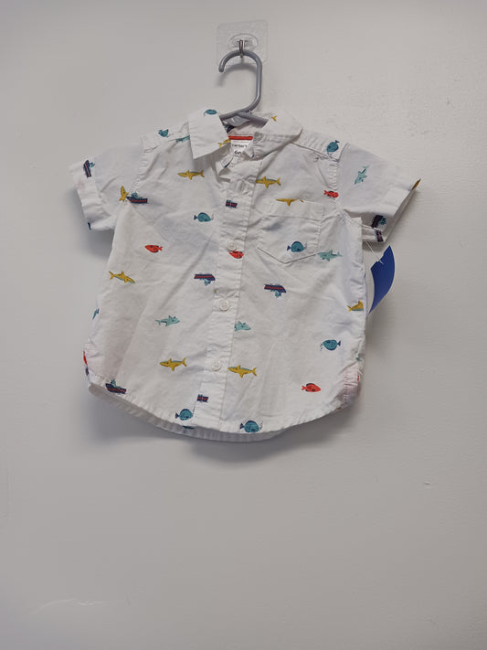 white Carters Fish Button Down Shirt, 6M B