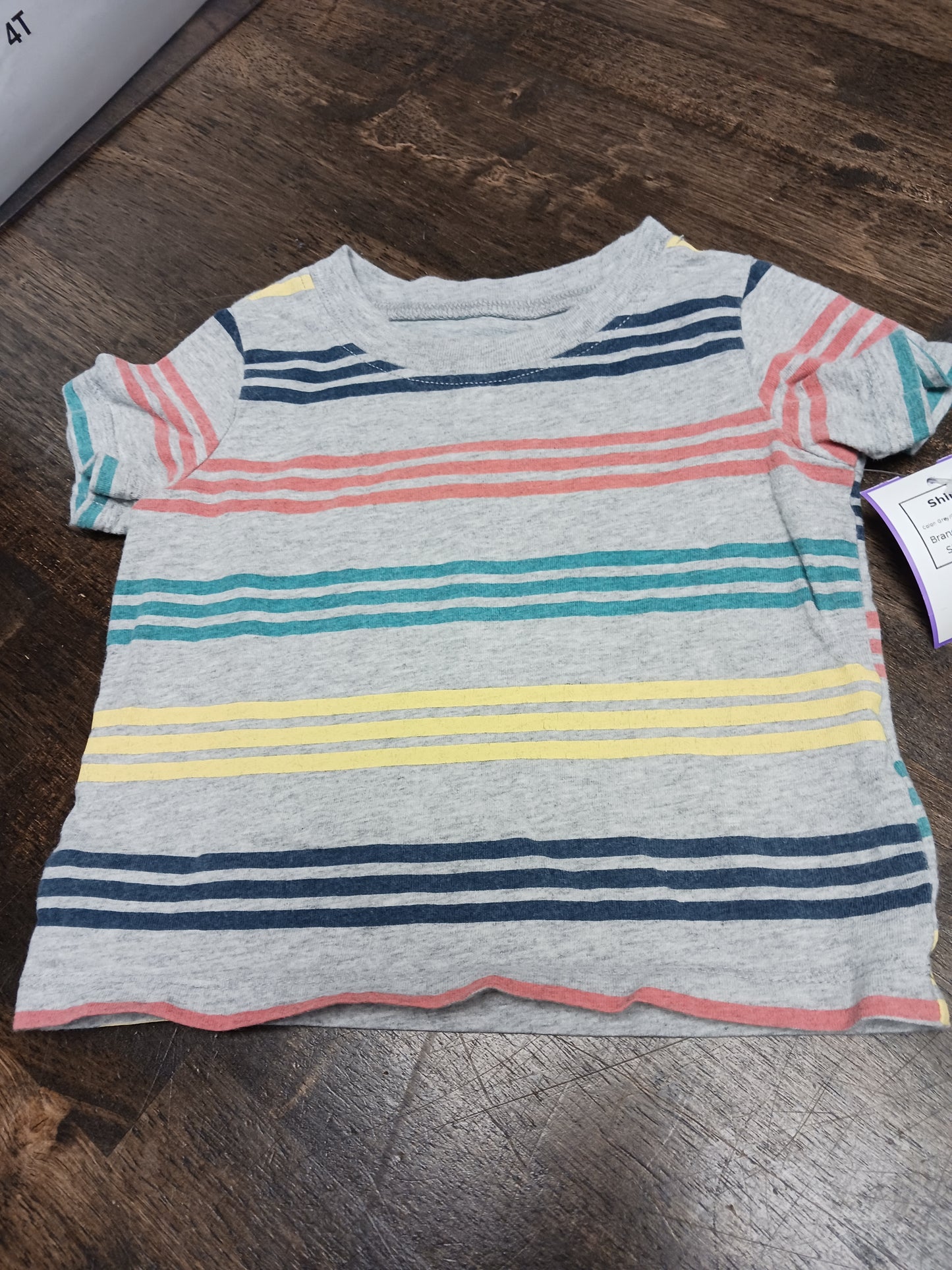 Grey/Colorful Striped Carters Shirt, 9M B