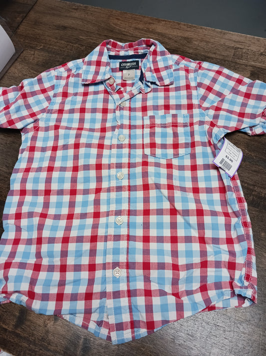Red/White/Blue Plaid OshKosh Button Up, 7 B