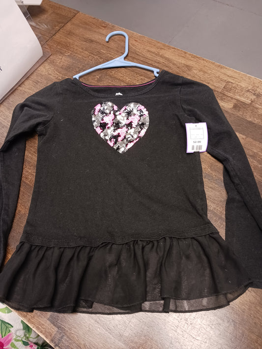Black/Pink/Silver Heart Garanimals Longsleeve Shirt, 7 G