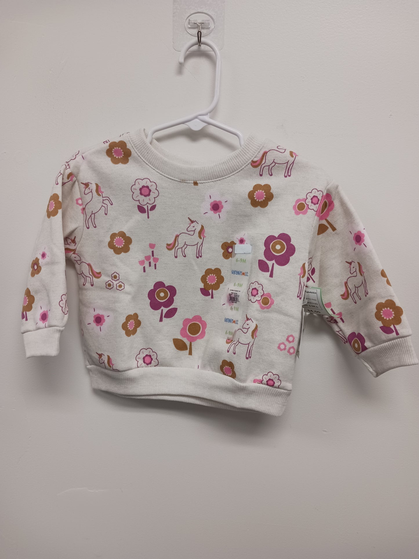 White/Pink Flower Garanimals Unicorn Sweatshirt, 6-9M G