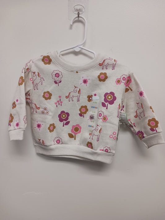White/Pink Flower Garanimals Unicorn Sweatshirt, 6-9M G