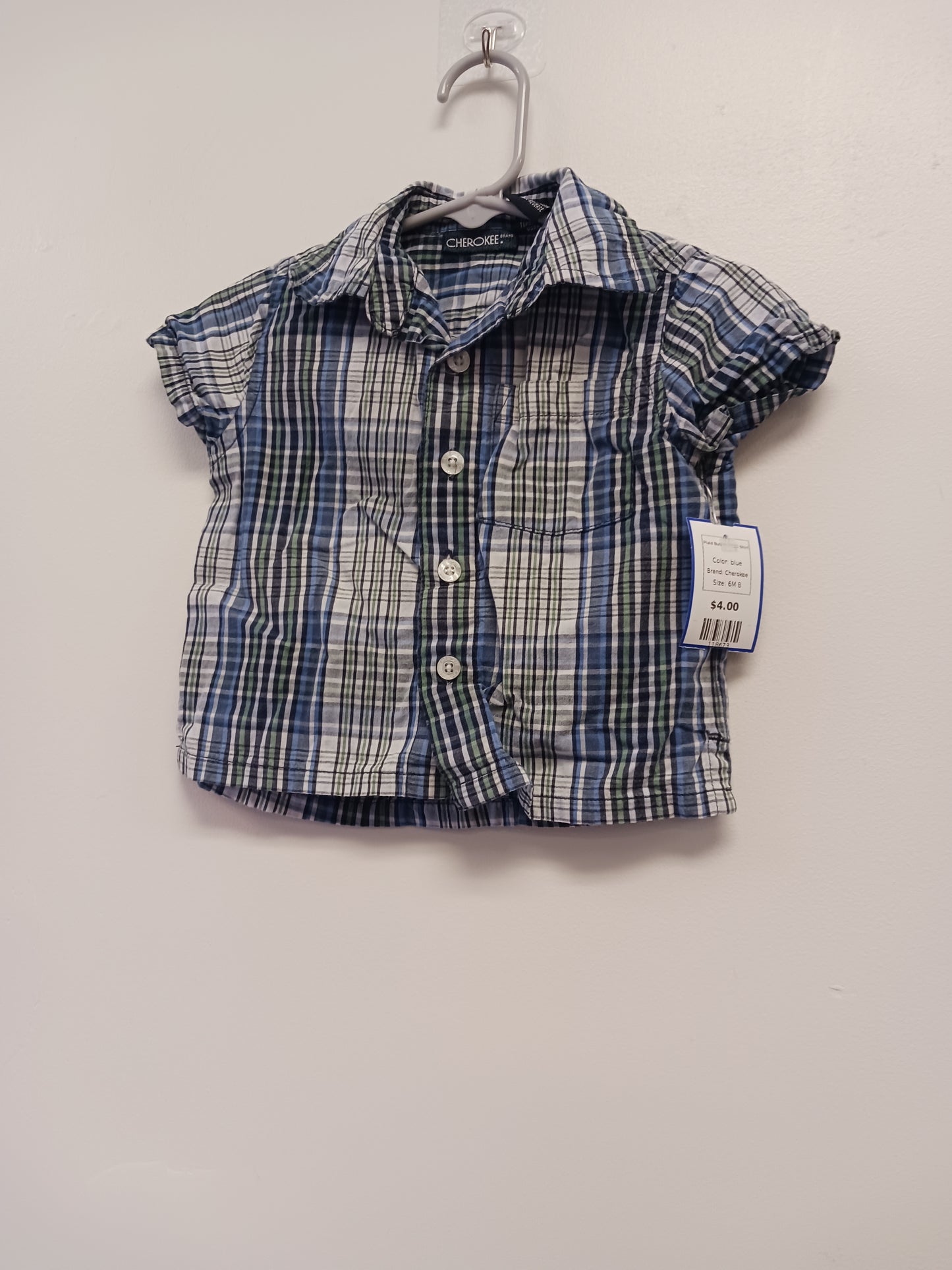 blue Cherokee Plaid Button Down Shirt, 6M B