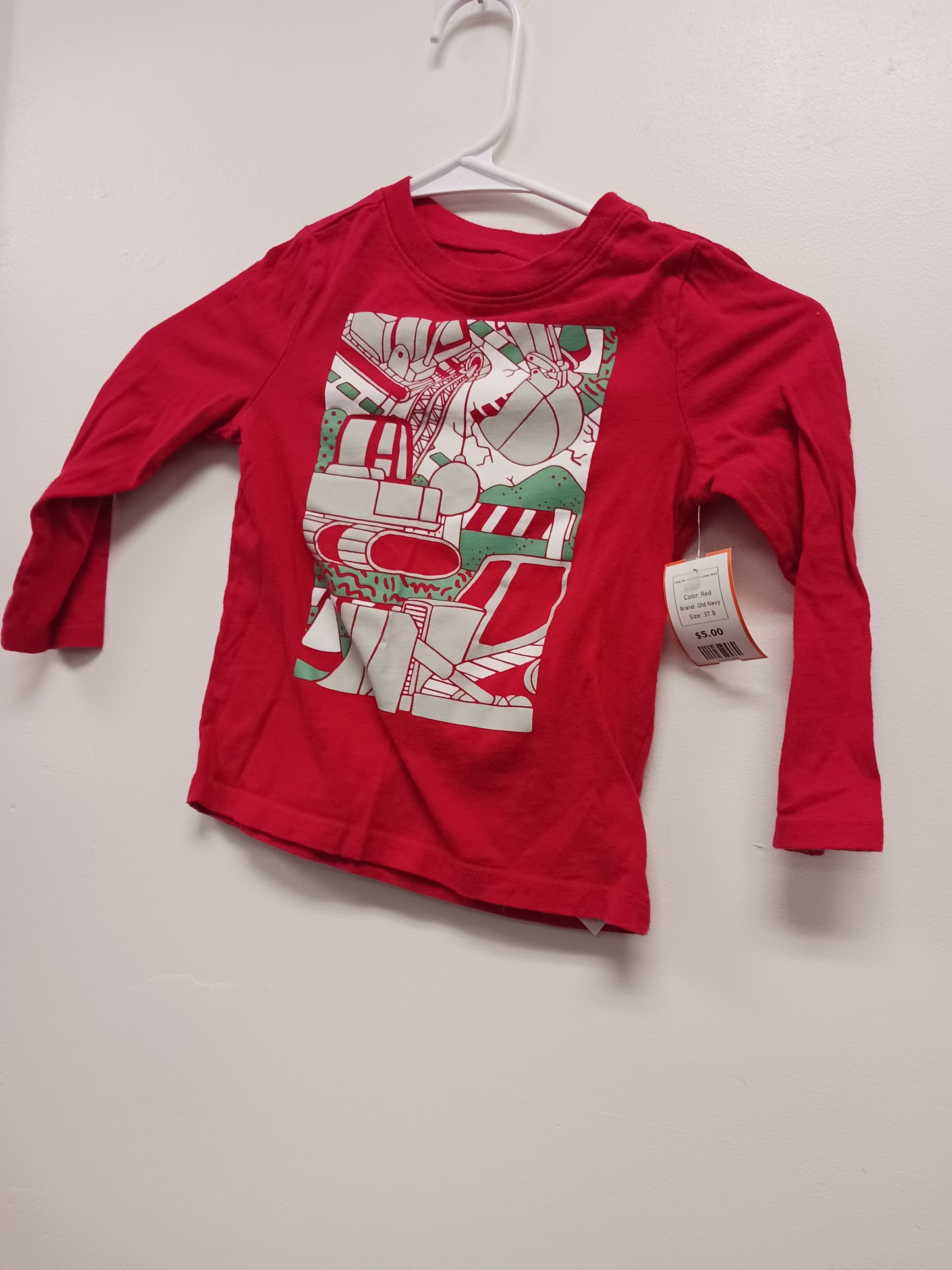Red Old Navy Long Sleeve Construction Shirt, 3T B