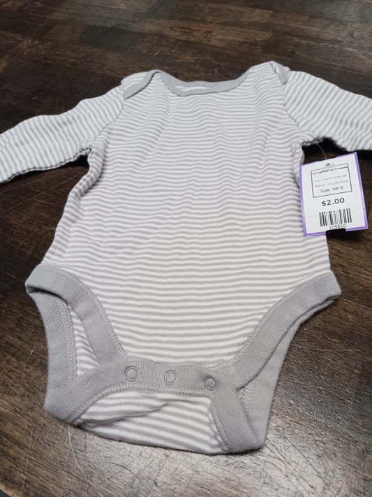 Grey/White Striped Little Bundles Longsleeve Onesie, NB B