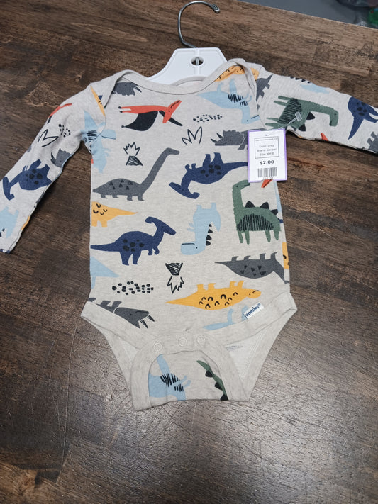 grey Gerber Long Sleeve Dino Onesie 6-9m, 6M B