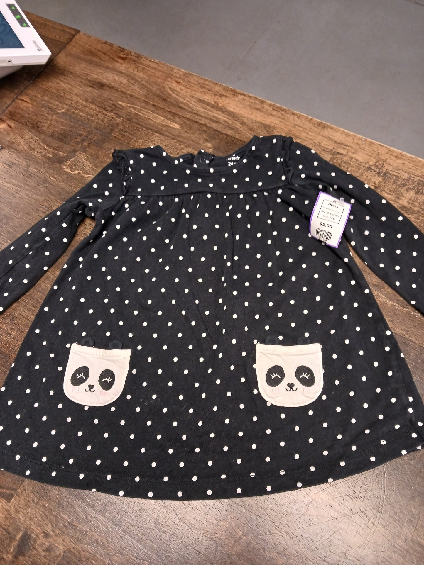 Black/White Polka Dot Panda Carters Dress, 2T G