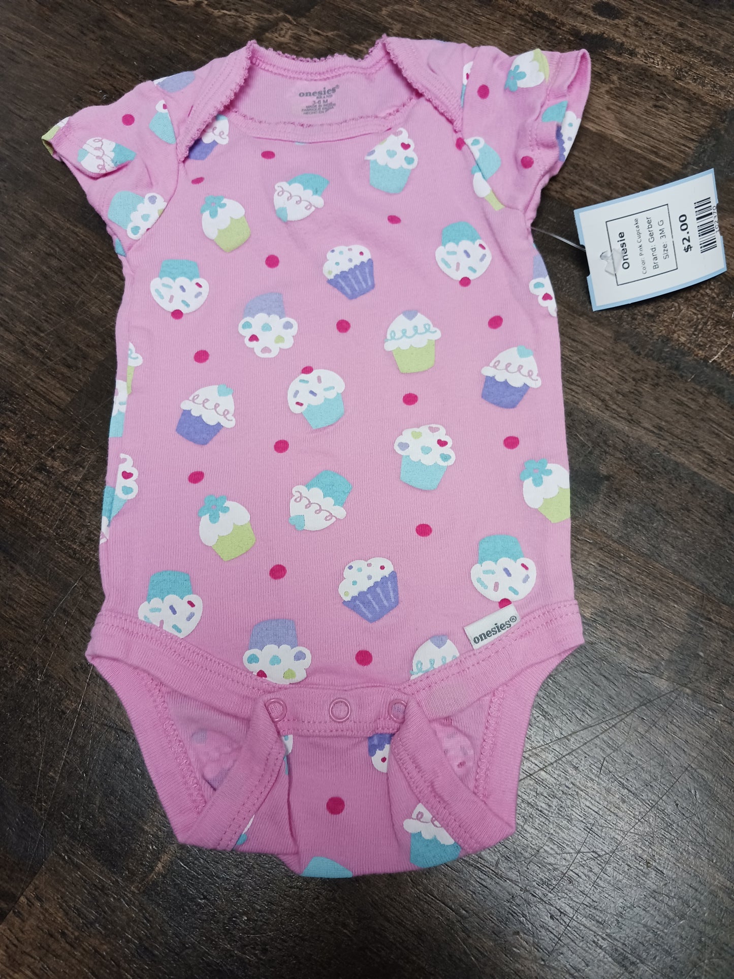 Pink Cupcake Gerber Onesie, 3M G