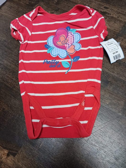 Red/White Striped Flower Childrens Place Onesie, 3M G