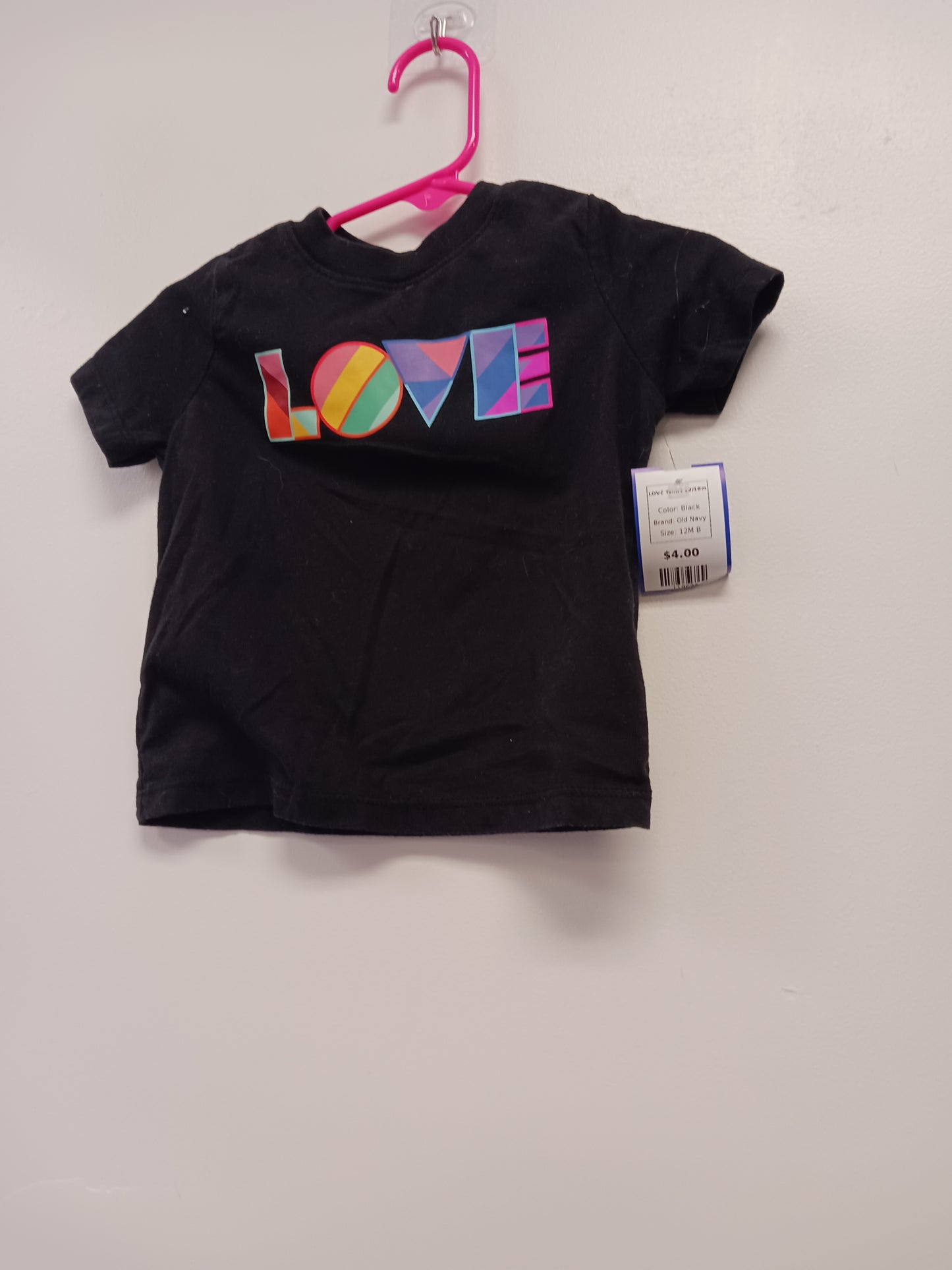 Black Old Navy LOVE Tshirt 12/18m, 12M B