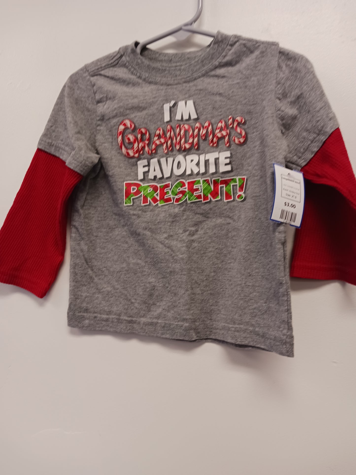 Grey/Red Christmas Holiday Time Longsleeve Shirt, 2T B