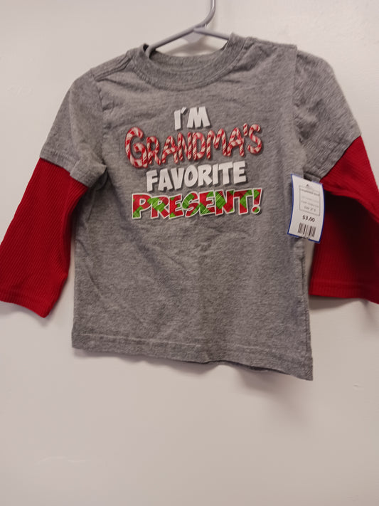 Grey/Red Christmas Holiday Time Longsleeve Shirt, 2T B