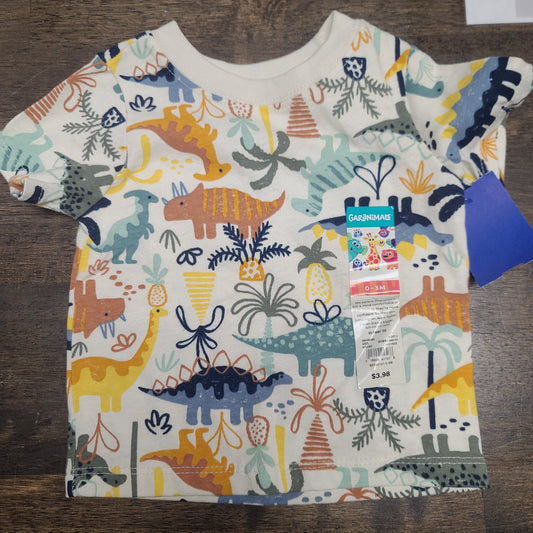 white garanimals dinosaur shirt, NB B