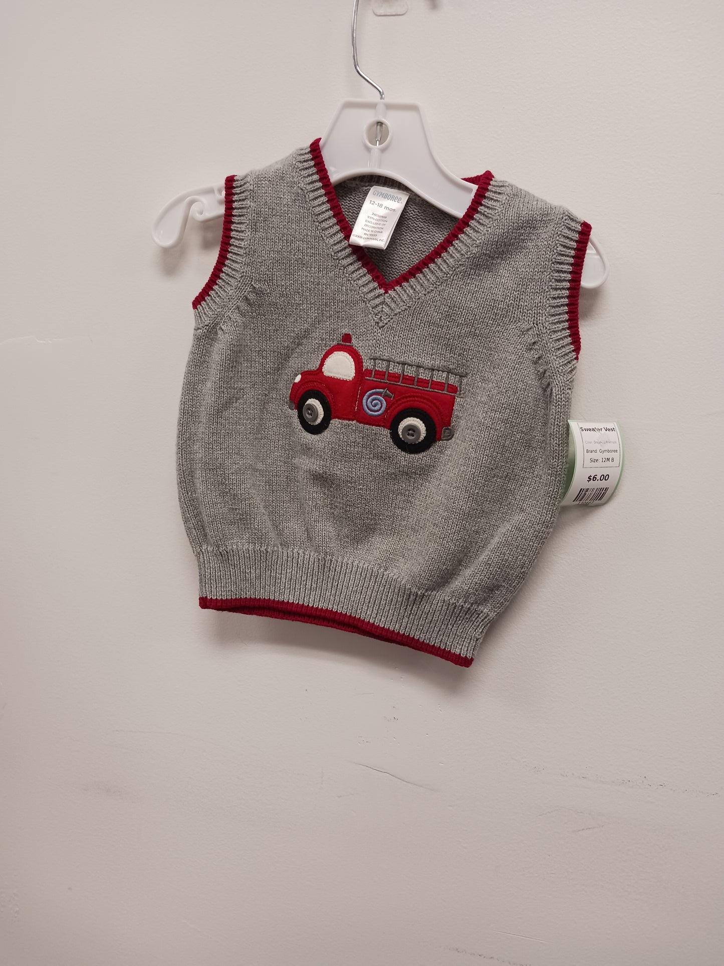 Grey/Red Firetruck Gymboree Sweater Vest, 12M B