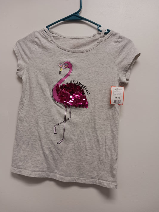 Grey/Pink Childrens Place Flamingo Tshirt, 10/12 G